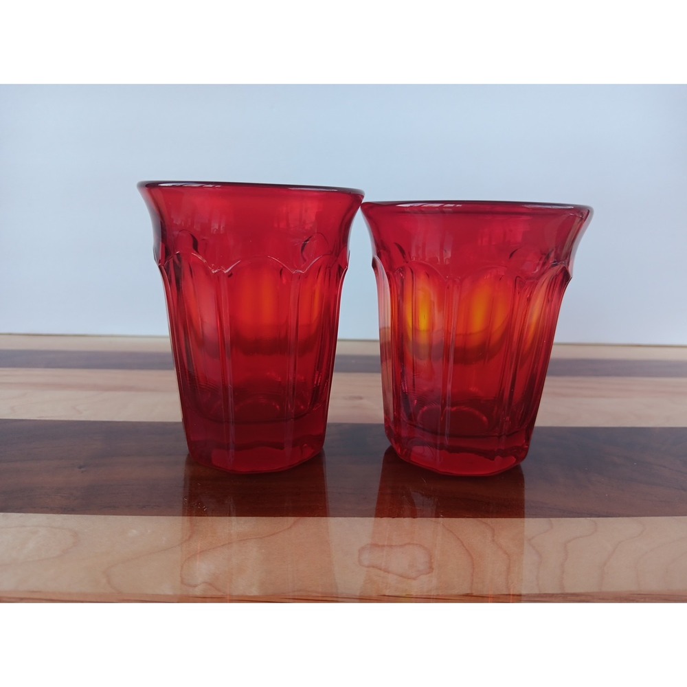 2 VTG Ruby Red Juice Glasses Noritake Perspective Glass Set Japan 3.5"